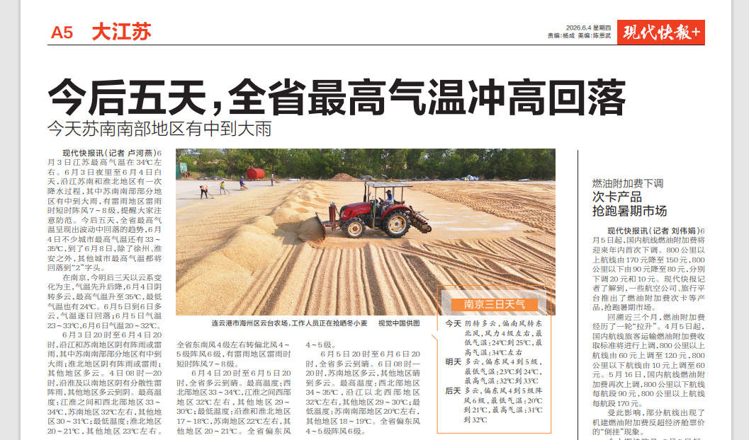 6.4 耿玉和-现代快报 连云港市海州区云台农场，工作人员正在抢晒冬小麦.jpg
